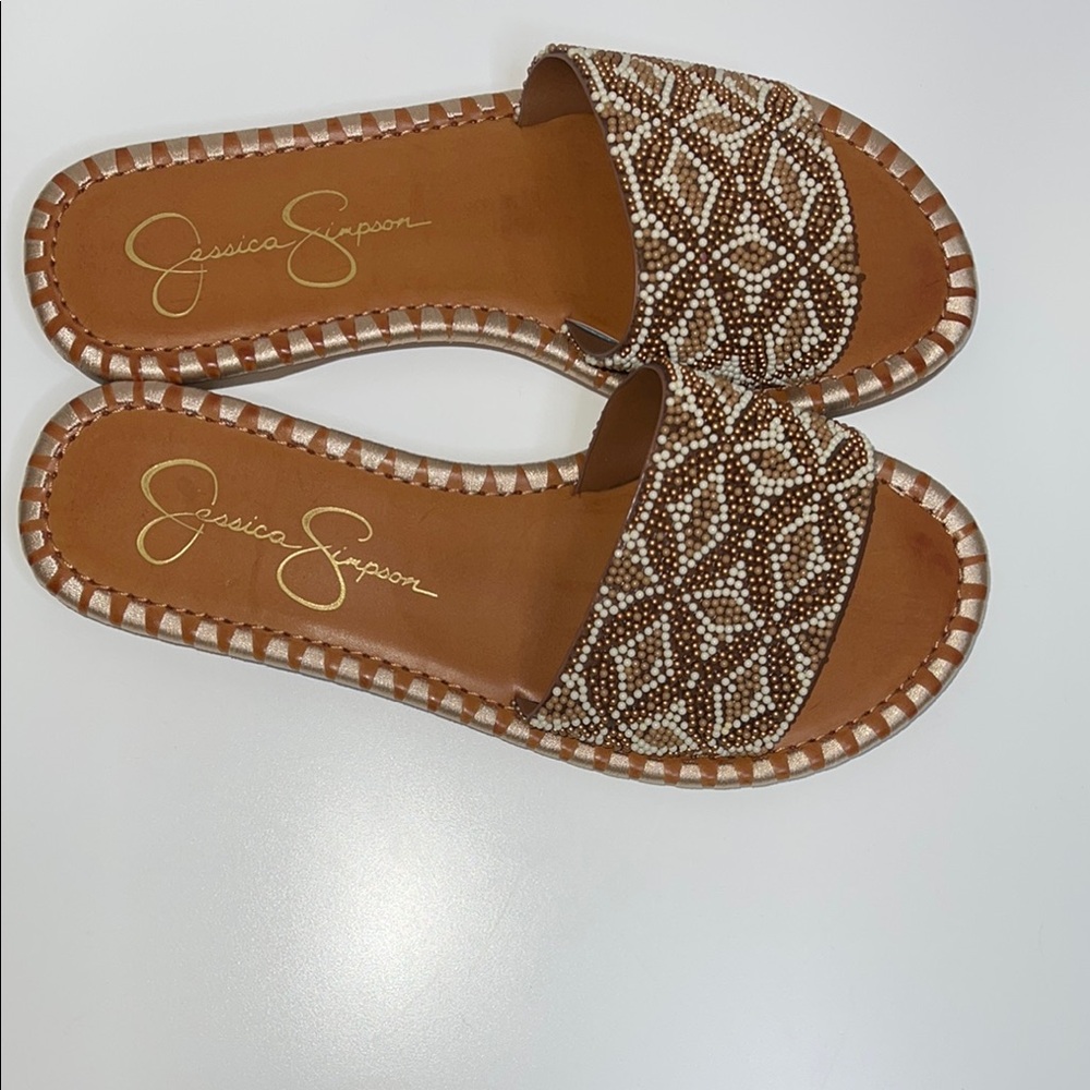 ✨Jessica Simpson Tan Beaded Slide Sandals Size 5 1/2 New Without Tag ✨ - Picture 5 of 5